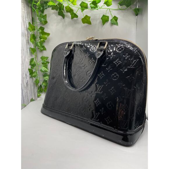 Louis Vuitton Black Patton Leather Vernis Alma GM Noir Magnetique Designer Bag - Picture 3 of 16